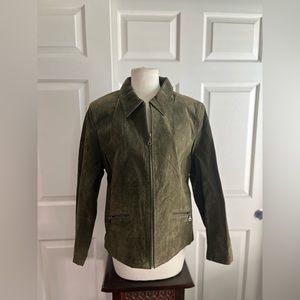 Item 084: GUC Vintage Kathy Ireland Green Leather Moto Jacket (Size Large)